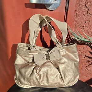 Salvatore Ferragamo Metallic Bronze Italian leather Miss Vara Bow tote bag